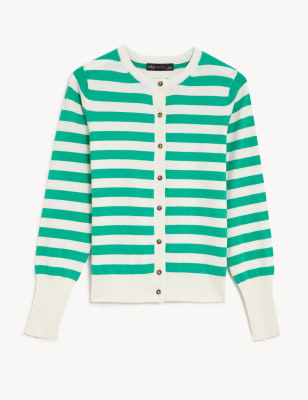 

Marks & Spencer Striped Crew Neck Cardigan (FEMALE, GREEN MIX, 12)