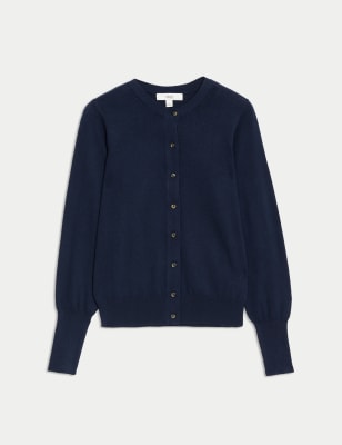 

Womens M&S Collection Crew Neck Button Front Cardigan - Navy, Navy