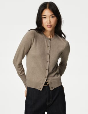 

Womens M&S Collection Crew Neck Button Front Cardigan - Mocha, Mocha