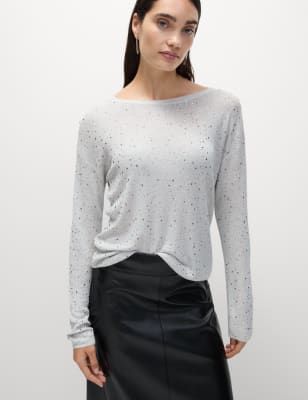 

Womens M&S Collection Embellished Metallic Regular Fit Top - Silver Mix, Silver Mix