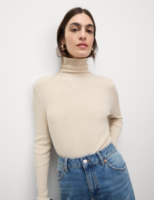 

Womens M&S Collection Gerippter Rollkragenpullover - Oatmeal, Oatmeal