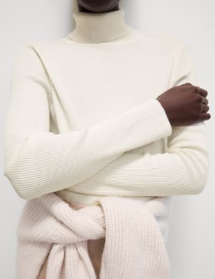 

Womens M&S Collection Ribbed Roll Neck Jumper - Ivory, Ivory