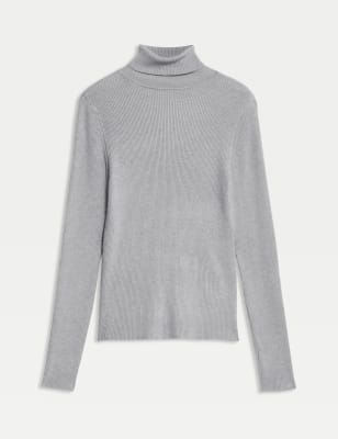 

Womens M&S Collection Ribbed Roll Neck Jumper - Grey, Grey