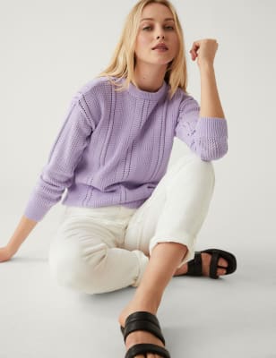 Cotton Rich Textured Crew Neck Jumper