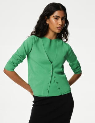 

Womens M&S Collection Strickjacke mit V-Ausschnitt und Knopfdetail vorne - Medium Green, Medium Green