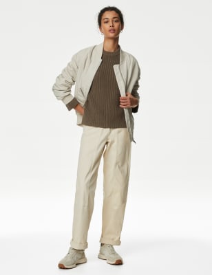 

Womens M&S Collection Gerippter Pullover mit Rundhalsausschnitt und hohem Baumwollanteil - Mocha, Mocha