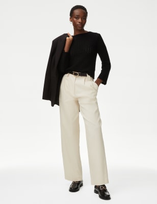 

M&S Collection Jersey texturizado de algodón con escote cerradoWomens - Black, Black