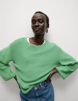 

M&S Collection Jersey con escote cerrado texturizado con algodónWomens - Grass, Grass