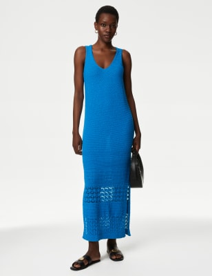 

M&S Collection Vestido de punto a media pierna texturizado de algodónWomens - Bright Blue, Bright Blue