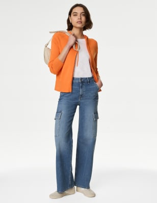 

Womens M&S Collection Cotton Rich Ribbed Zip Up Hoodie - Orange, Orange