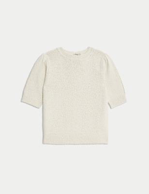 

Womens M&S Collection Cotton Rich Textured Slim Fit Crop Top, Natural