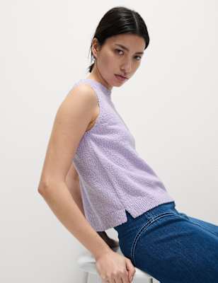 

Womens M&S Collection Cotton Rich Textured Knitted Vest, Dusted Lilac