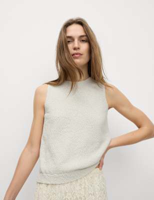 

Womens M&S Collection Cotton Rich Textured Knitted Vest, Natural