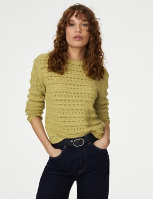 

Womens M&S Collection Strukturierter Pullover mit Rundhalsausschnitt und hohem Baumwollanteil - Onyx, Onyx