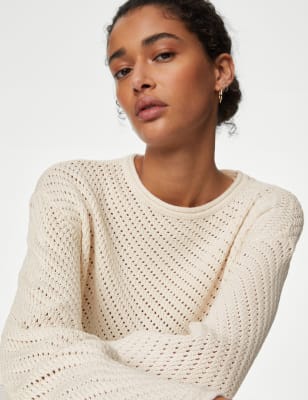 

Womens M&S Collection Strukturierter Pullover mit Rundhalsausschnitt - Ivory, Ivory