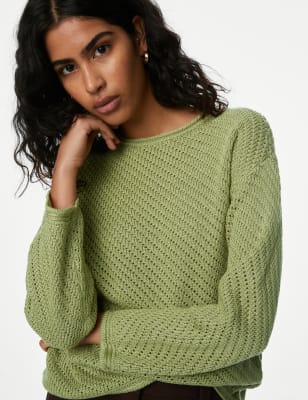 

Womens M&S Collection Textured Crew Neck Jumper - Fern Green, Fern Green