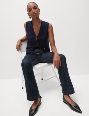 

Womens M&S Collection Strukturierte, eng anliegende Weste mit hohem Baumwollanteil - Navy, Navy