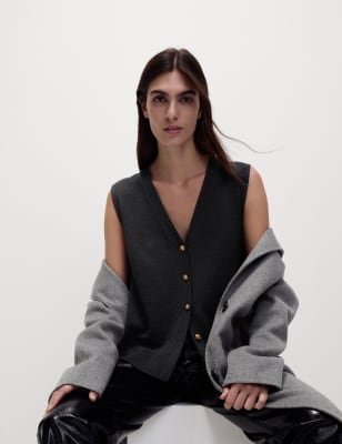

Womens M&S Collection Strukturierte, eng anliegende Weste mit hohem Baumwollanteil - Dark Grey, Dark Grey