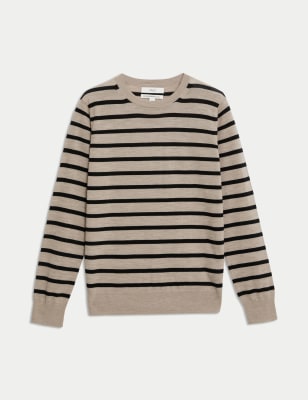 

Womens M&S Collection Pure Merino Wool Striped Jumper - Neutral, Neutral