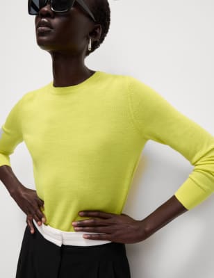 

Womens M&S Collection Pure Merino Wool Crew Neck Jumper - Acid Yellow, Acid Yellow