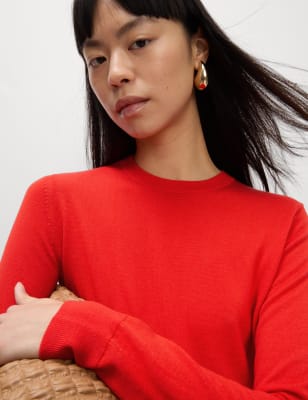 

Womens M&S Collection Pullover aus reiner Merinowolle mit Rundhalsausschnitt - Tomato, Tomato
