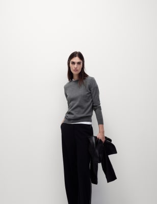 

Womens M&S Collection Pullover aus reiner Merinowolle mit Rundhalsausschnitt - Dark Charcoal, Dark Charcoal