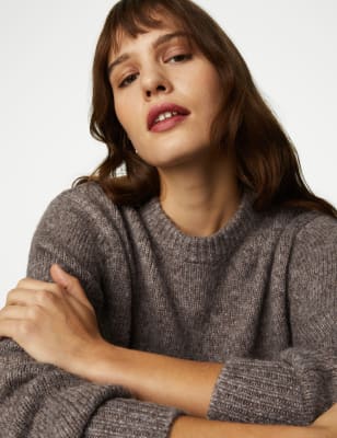 

Womens M&S Collection Pullover mit Wollanteil und Rundhalsausschnitt - Nutmeg, Nutmeg