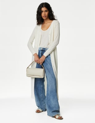 

Womens M&S Collection Lang geschnittene Strickjacke mit Leinenanteil und Strukturmuster - Ivory, Ivory