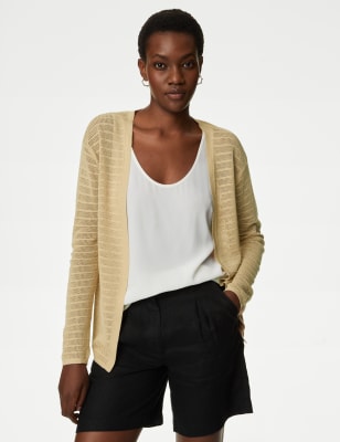 

Womens M&S Collection Edge to Edge Cardigan with Linen - Hessian, Hessian