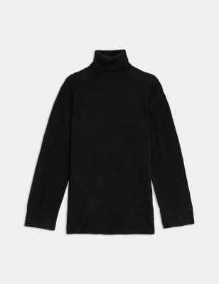 

Womens M&S Collection Air-yarn Roll Neck Relaxed Longline Jumper - Black, Black