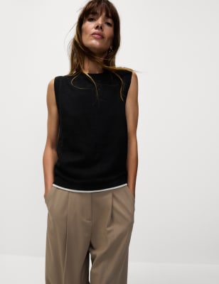 

M&S Collection Camiseta interior de punto de cuello redondo y detalle de lana AirWomens - Black Mix, Black Mix