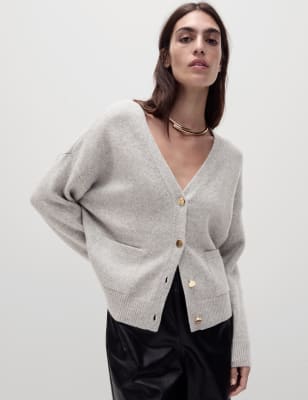 

Womens M&S Collection V-Neck Button Front Relaxed Cardigan - Grey Marl, Grey Marl