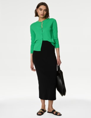 

Womens M&S Collection Strickjacke aus reiner Merinowolle mit Rundhalsausschnitt - Medium Green, Medium Green