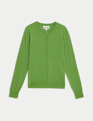 

Womens M&S Collection Pure Merino Wool Crew Neck Cardigan - Bright Green, Bright Green