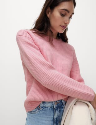 

Womens M&S Collection Strukturierter Pullover mit Rundhalsausschnitt aus Wolkengarn - Rose Pink, Rose Pink