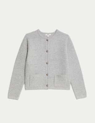 

Womens M&S Collection Cloud-Yarn Textured Crew Neck Cardigan - Grey, Grey