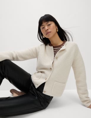 

Womens M&S Collection Strukturierte Strickjacke mit Rundhalsausschnitt aus Wolkengarn - Light Natural, Light Natural