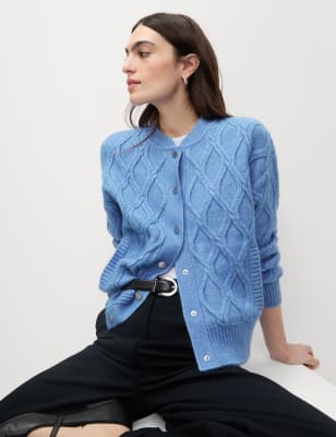 

Womens M&S Collection Bomberstrickjacke aus Wolkengarn mit Zopfmuster - Fresh Blue, Fresh Blue