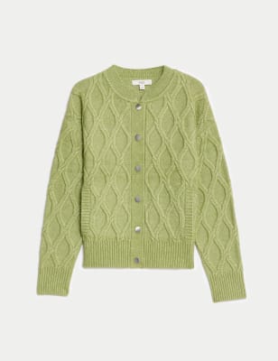 

Womens M&S Collection Cable Knit Cloud-Yarn Bomber Cardigan - Fern Green, Fern Green