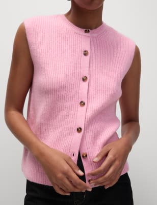 

Womens M&S Collection Cloud-yarn Knitted Crew Neck Waistcoat - Rose Pink, Rose Pink