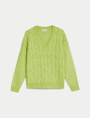 

Womens M&S Collection Cloud-yarn Cable Knit V-Neck Jumper - Pistachio, Pistachio