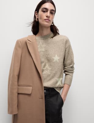 

Womens M&S Collection Pullover mit Rundhalsausschnitt, Sternmuster und lockerer Passform - Cappuccino, Cappuccino