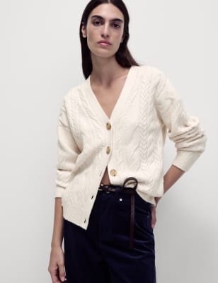 

Womens M&S Collection Strickjacke mit V-Ausschnitt, Strukturmuster und lockerer Passform - Light Natural, Light Natural