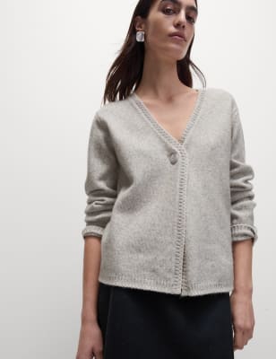 

Womens M&S Collection Cloud-Yarn V-Neck Button Front Cardigan - Grey, Grey