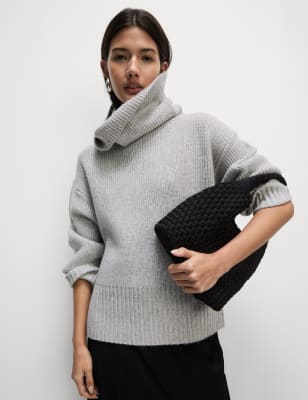 

Womens M&S Collection Cloud-Yarn Textured Roll Neck Jumper - Grey, Grey