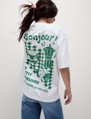 

Womens M&S Collection Pure Cotton Printed T-Shirt - Green Mix, Green Mix