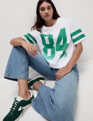 

M&S Collection Camiseta 100% algodón con esloganWomens - Dark Green Mix, Dark Green Mix