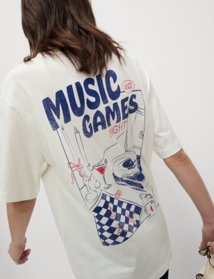 

Womens M&S Collection Pure Cotton Printed Oversized Graphic T-Shirt - Ivory Mix, Ivory Mix