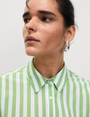 

M&S Collection Camisa de rayas con cuello 100 % algodónWomens - Green Mix, Green Mix