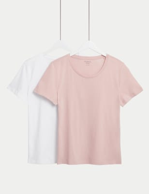 

Womens M&S Collection 2pk Pure Cotton T-Shirt - Pink Mix, Pink Mix